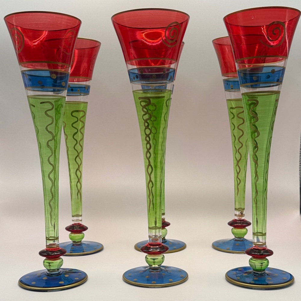 Whimsical Champagne Glasses / Flutes Handpainted & Vintage